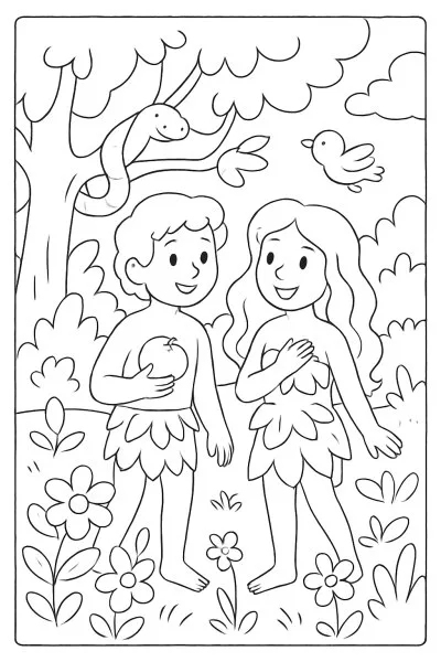 Adão e Eva para colorir 12